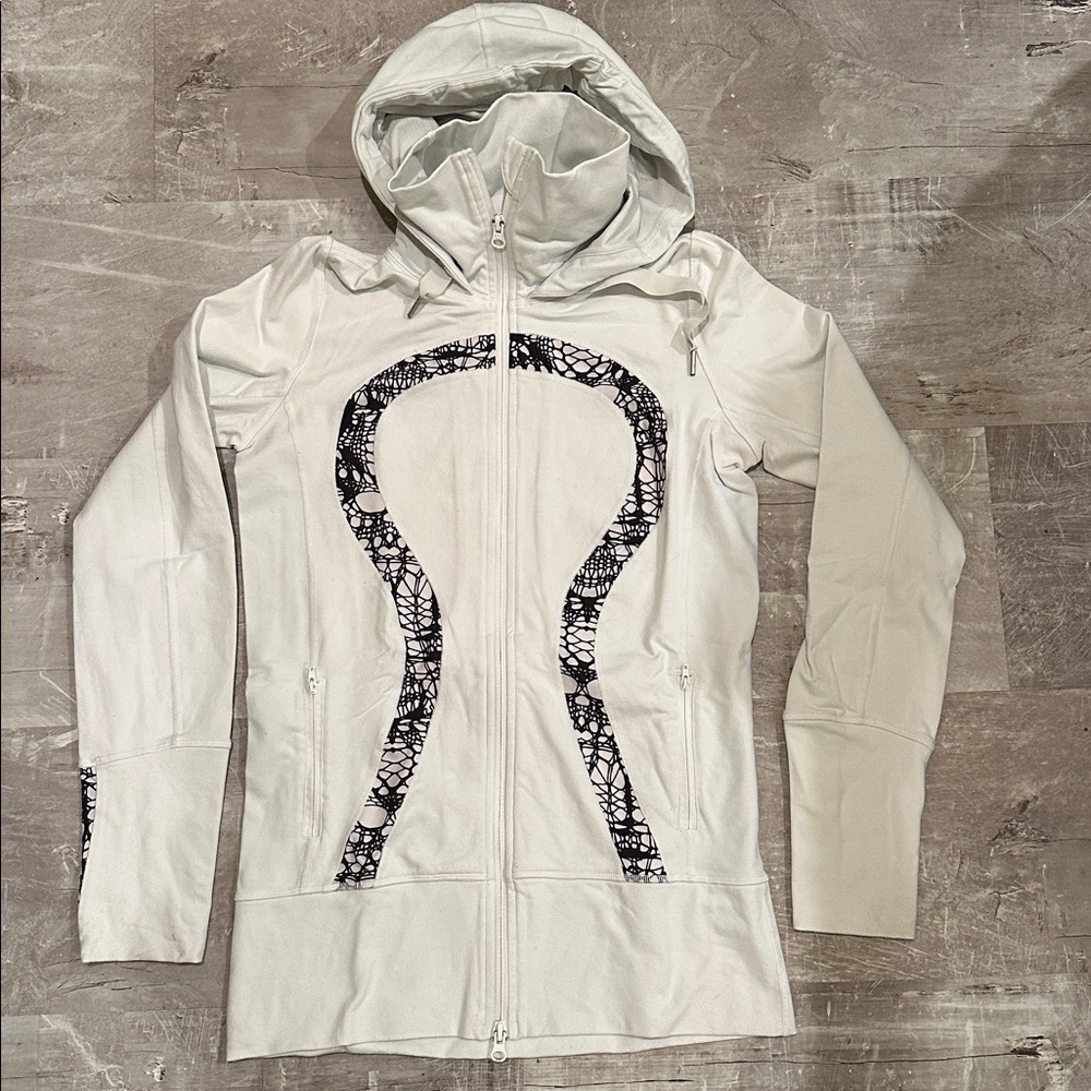 Lululemon Scuba Hoodie Slim Full Zip White Black Size 6